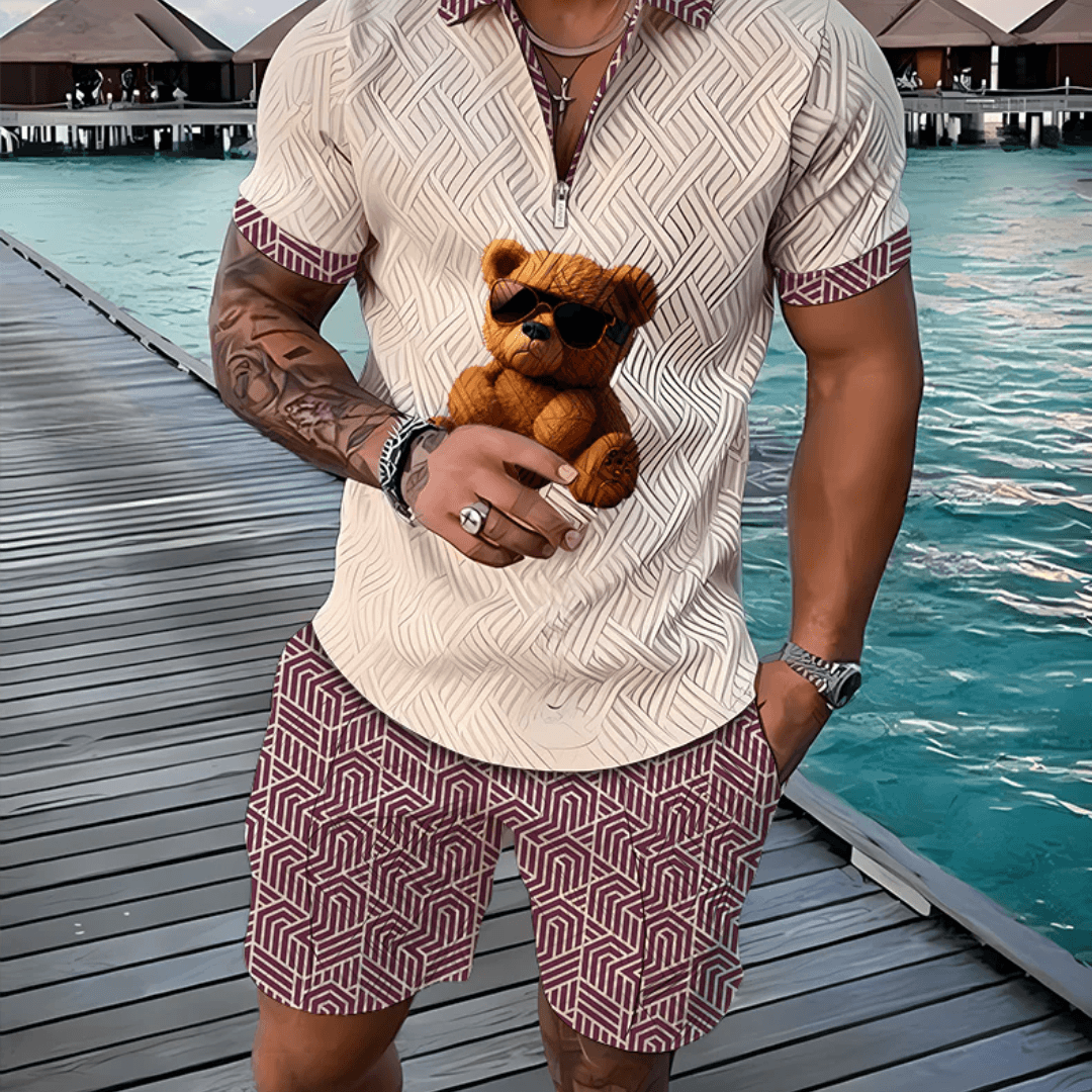 Sunglasses Bear Polo Shirt And Shorts Co-Ord
