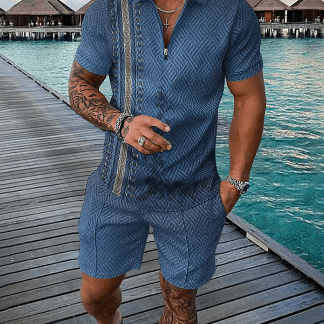 Vintage Blue Polo Shirt And Shorts Co-Ord