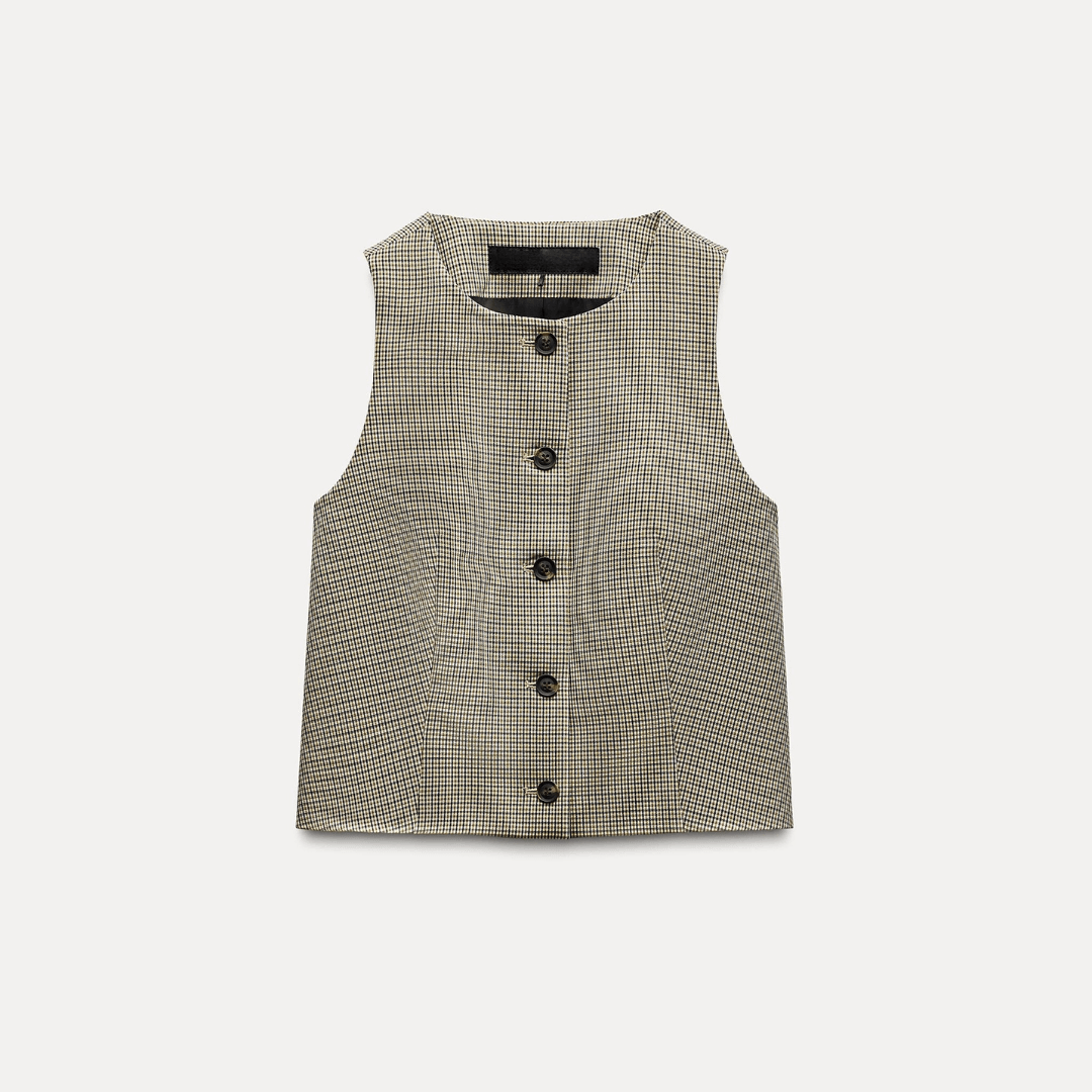 Checked Vest with Buttons