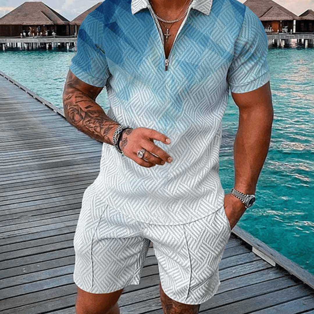 Gradient Polo Shirt And Shorts Co-Ord