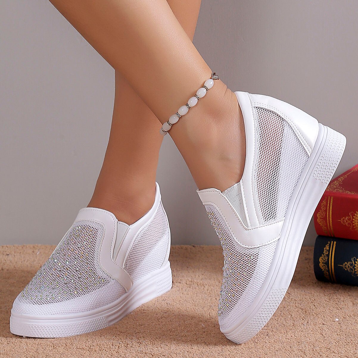 Elsa | Women's sneakers with white crystals