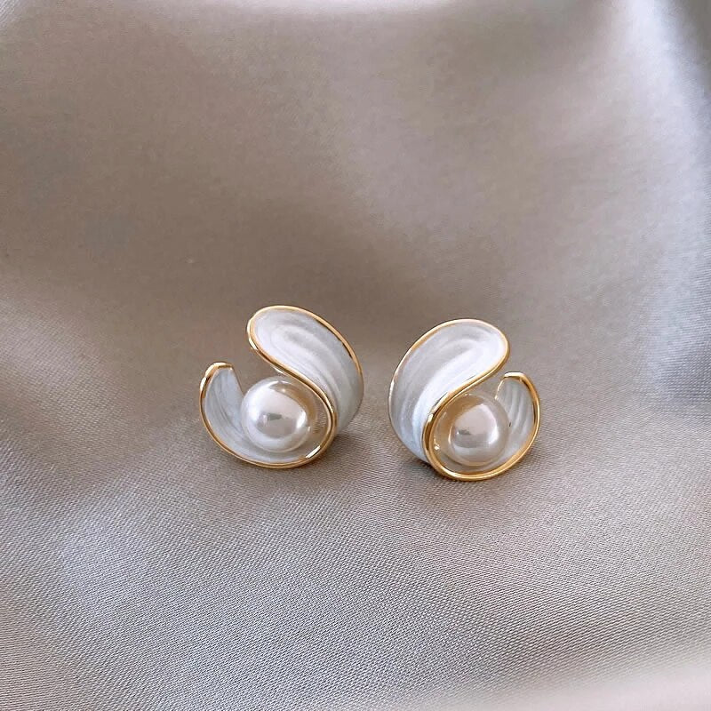 Luxury white opal earrings with gold pearls