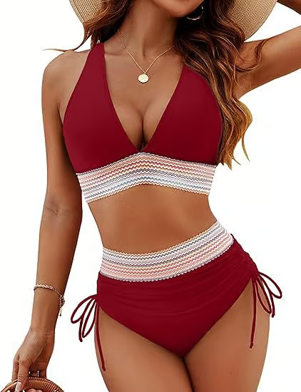Color Block Shaping High Waisted Bikini Set