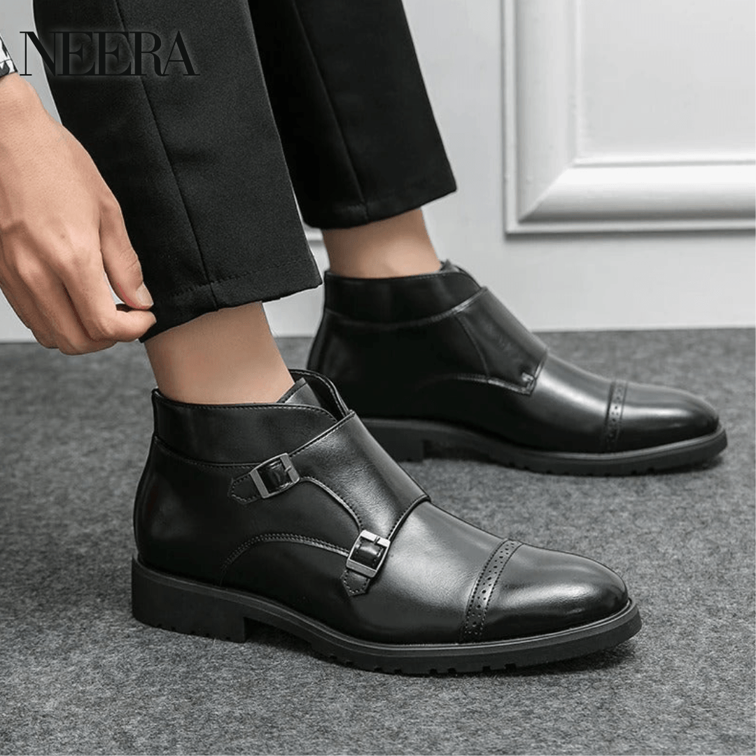 Darrell | Leather double monk boots with straps