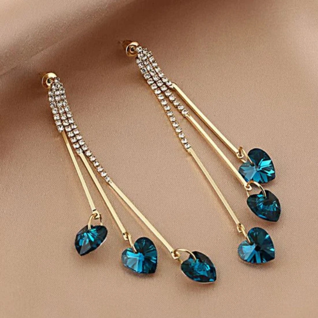 Boucles d'oreilles élégantes en forme de cœur en cristal bleu