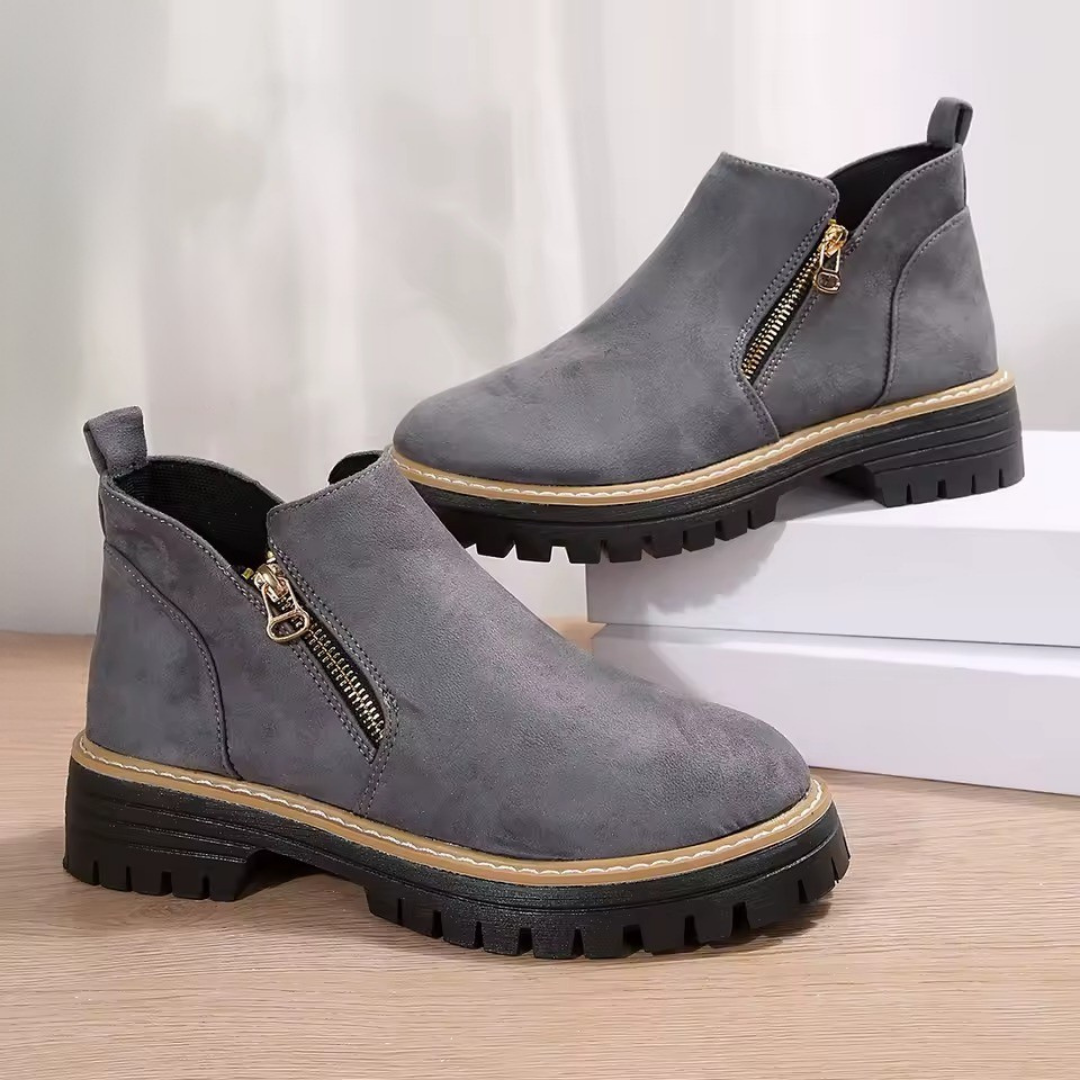 Bottines pour femme à bout rond et fermeture éclair latérale