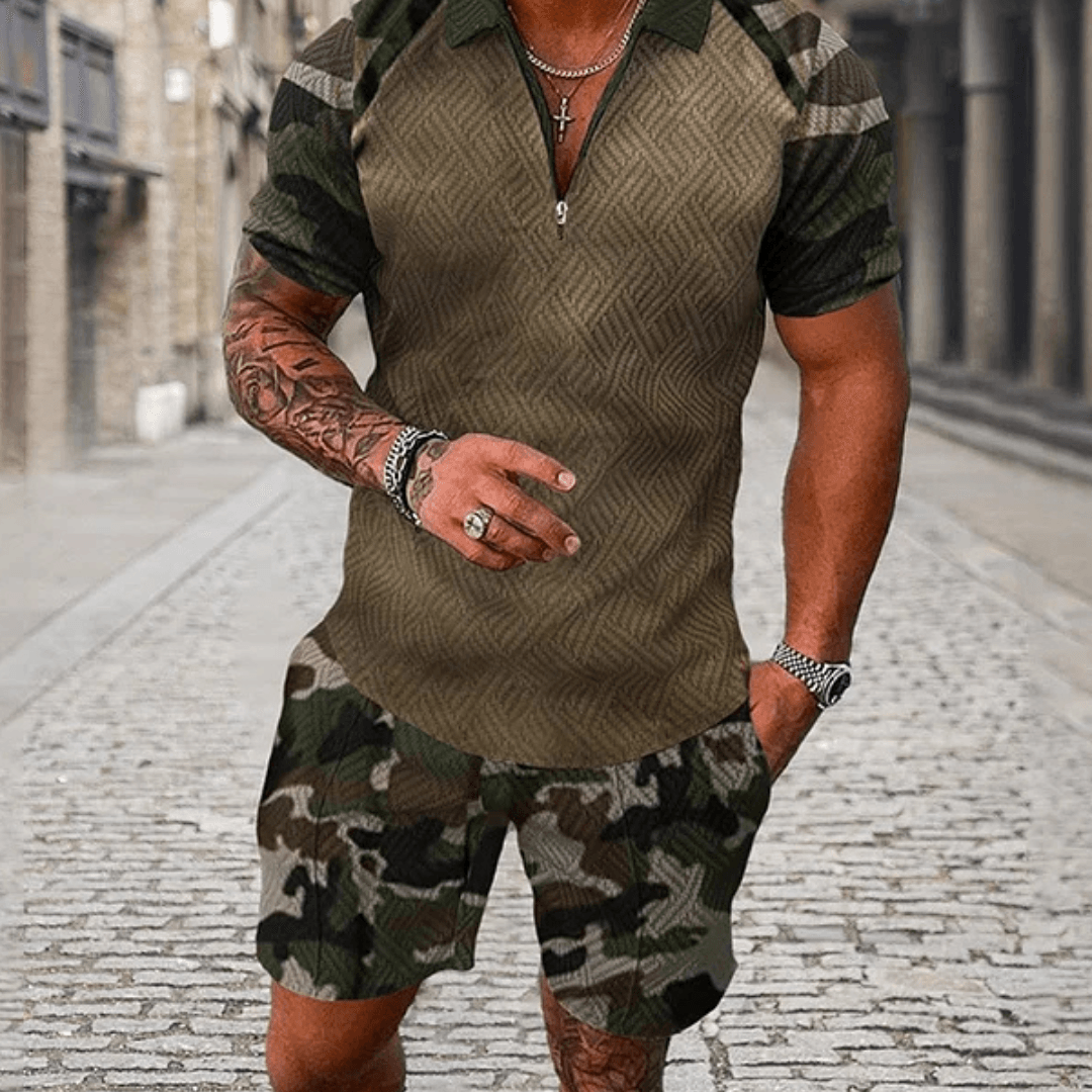 Camouflage Polo Shirt And Shorts Co-Ord