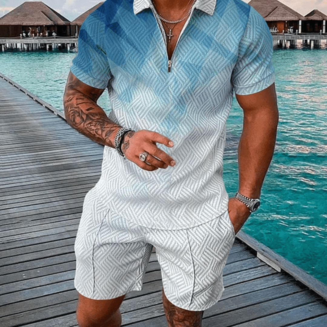Gradient Polo Shirt And Shorts Co-Ord