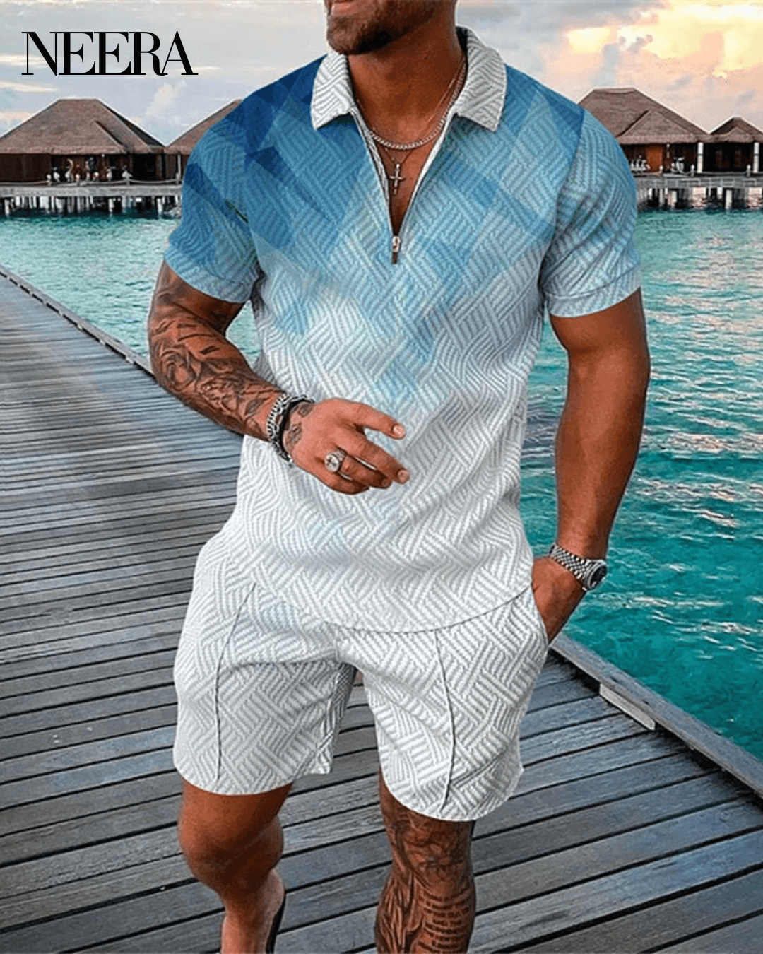 Gradient Polo Shirt And Shorts Co-Ord