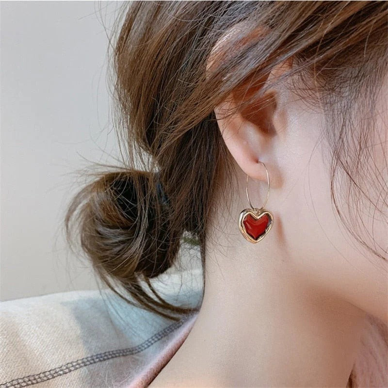 Boucles d'oreilles Petits Coeurs Rouges