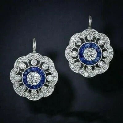 Boucles d'oreilles vintage mandala en zircone bleue