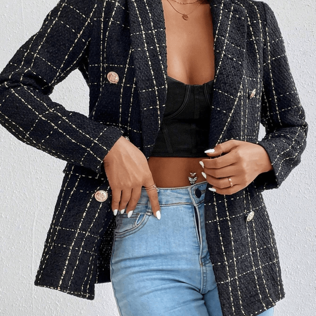 Checked Blazer with Gold Buttons