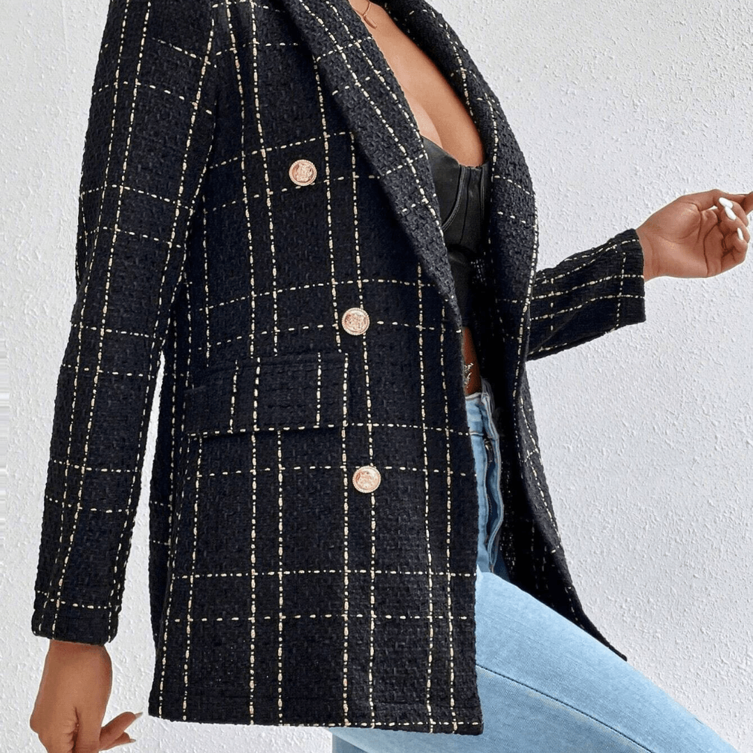 Checked Blazer with Gold Buttons