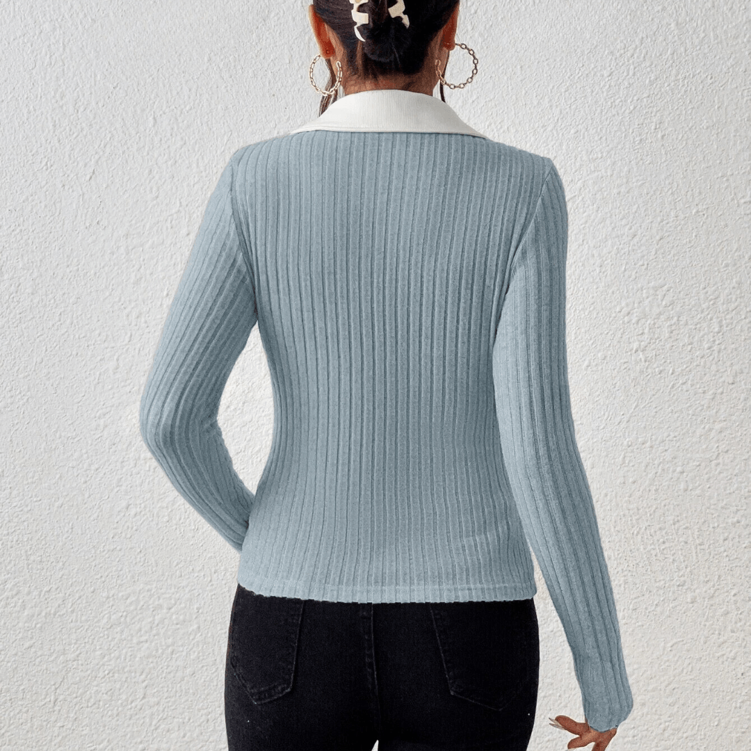 Ribbed T-shirt with Contrast collar