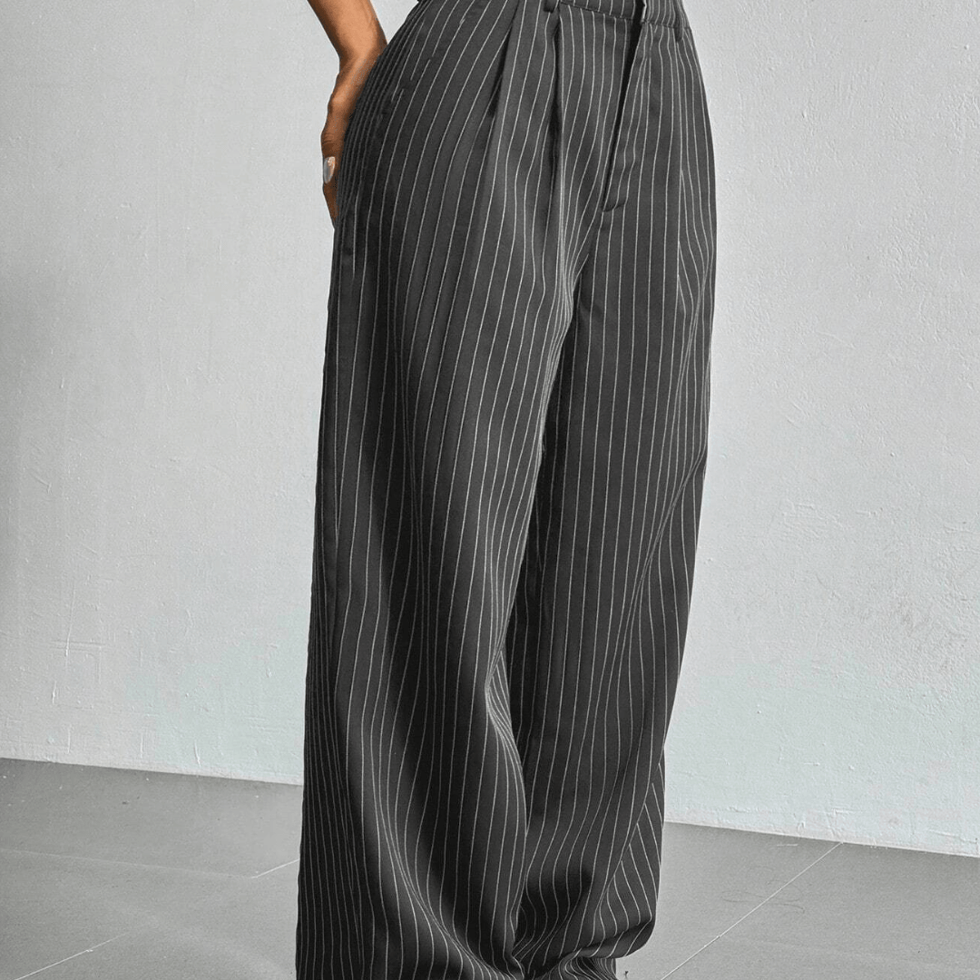 Wide Leg High Waist Pants with Vertical Stripes