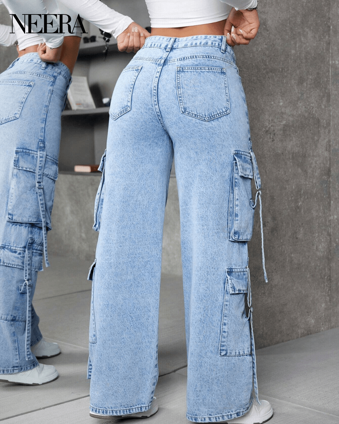 High waist cargo jeans with pockets