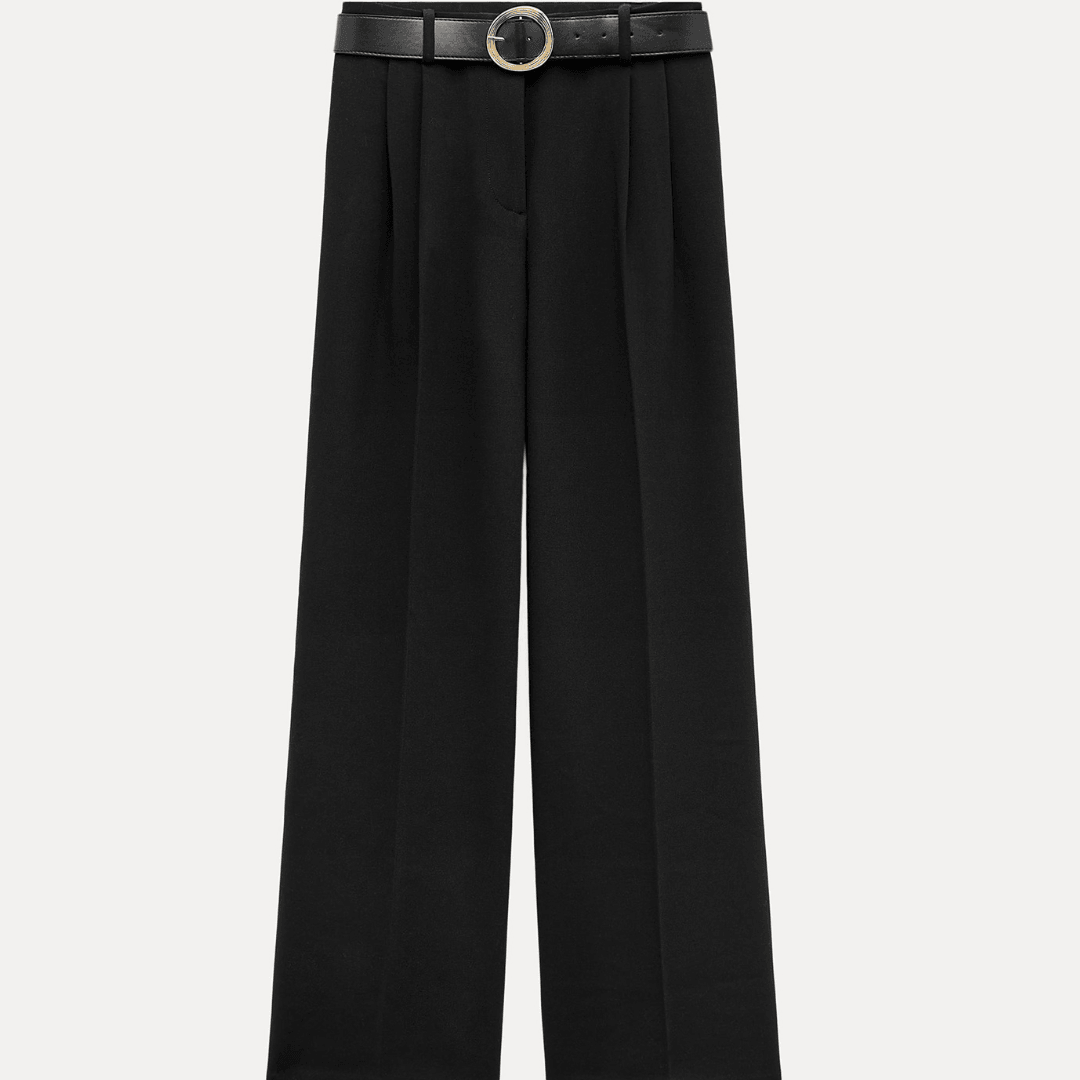 High Waist Wide Leg Pants with Pleats and Belt