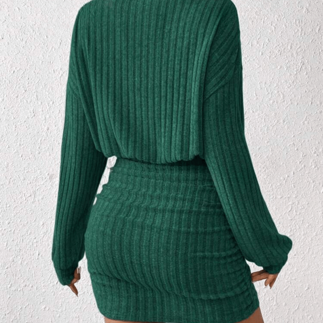 Ribbed Dress with High Neck