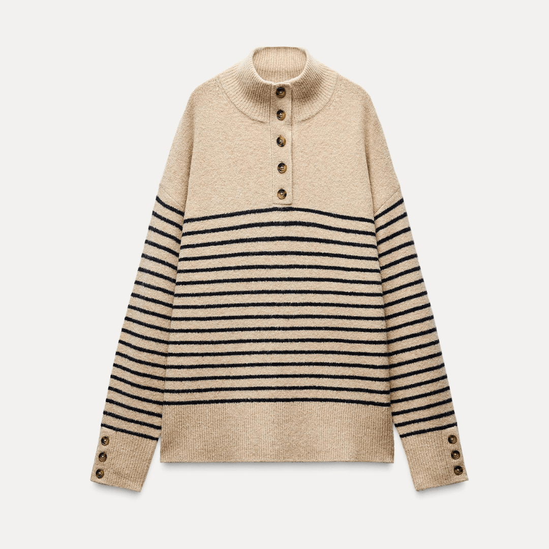 Beige and Brown Striped Sweater