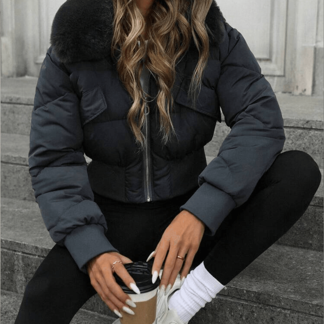 Puffer Jacket with Fur Hood - Elegant Winter Look