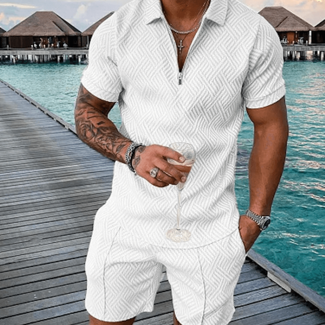 Infinity White Polo Shirt And Shorts Co-Ord