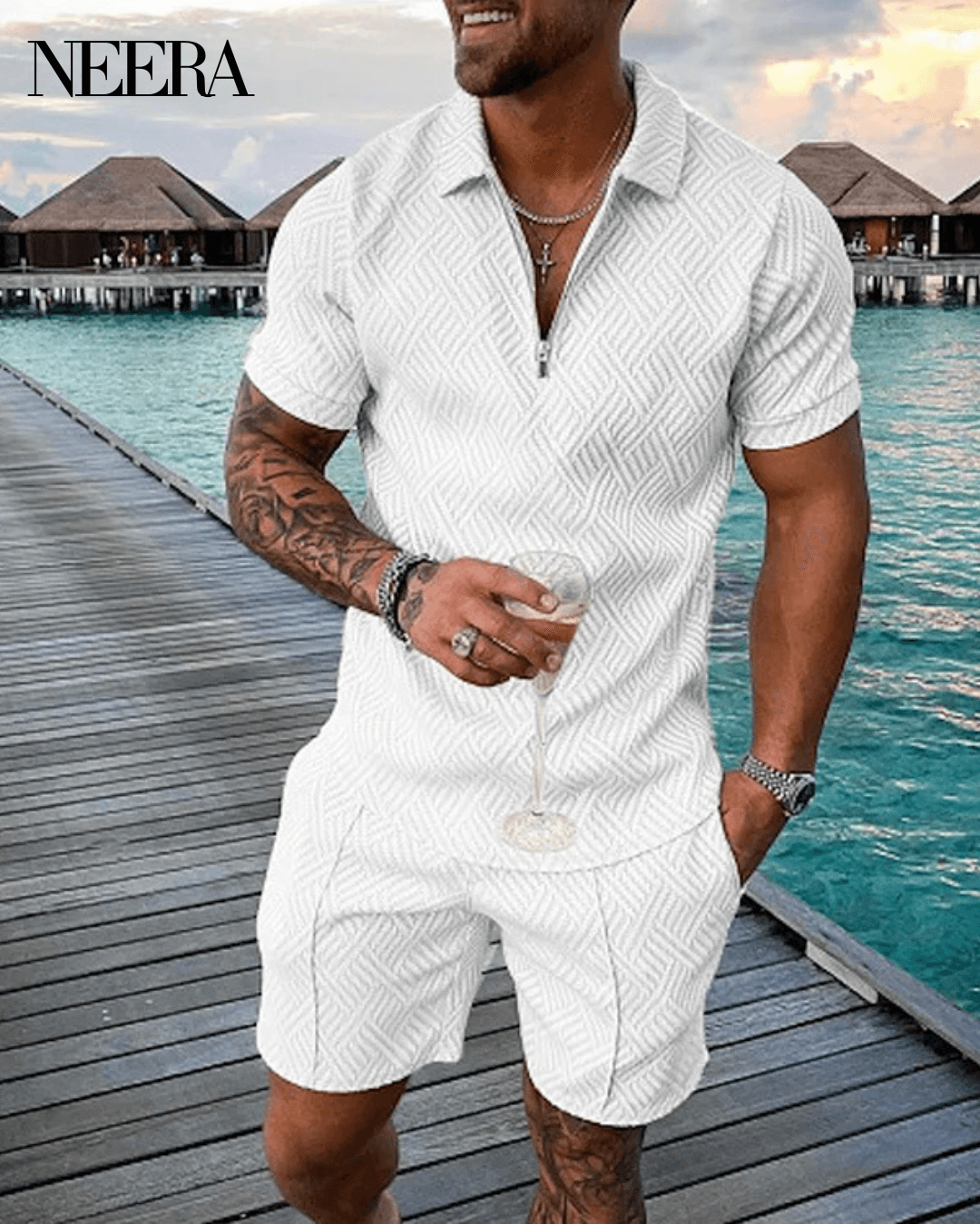 Infinity White Polo Shirt And Shorts Co-Ord