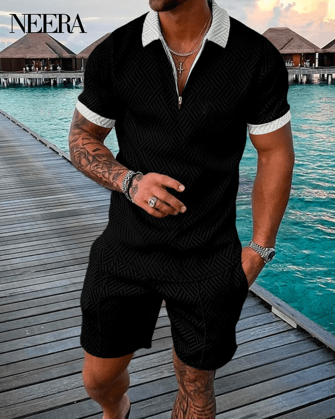 Night Walker Polo Shirt And Shorts Co-Ord