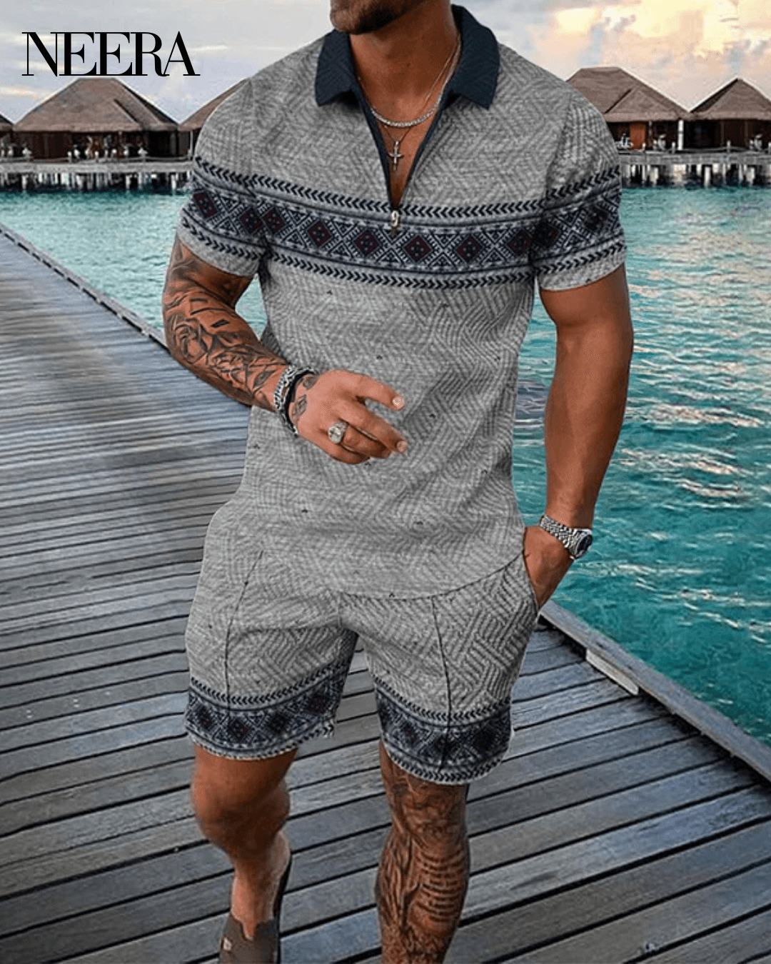 Mandala Polo Shirt And Shorts Co-Ord