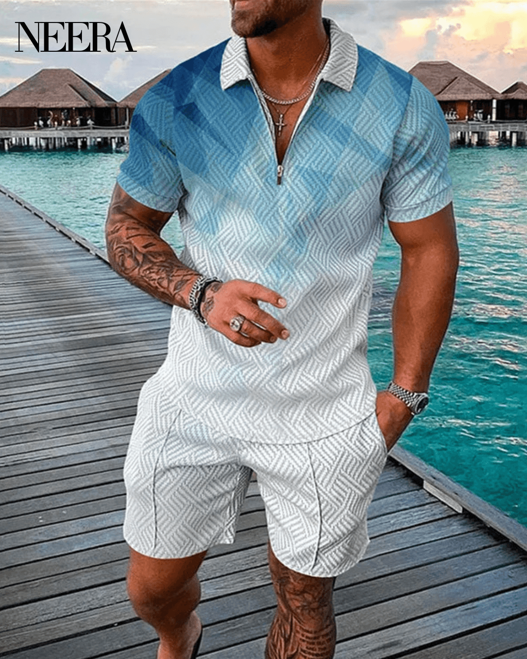 Gradient Polo Shirt And Shorts Co-Ord