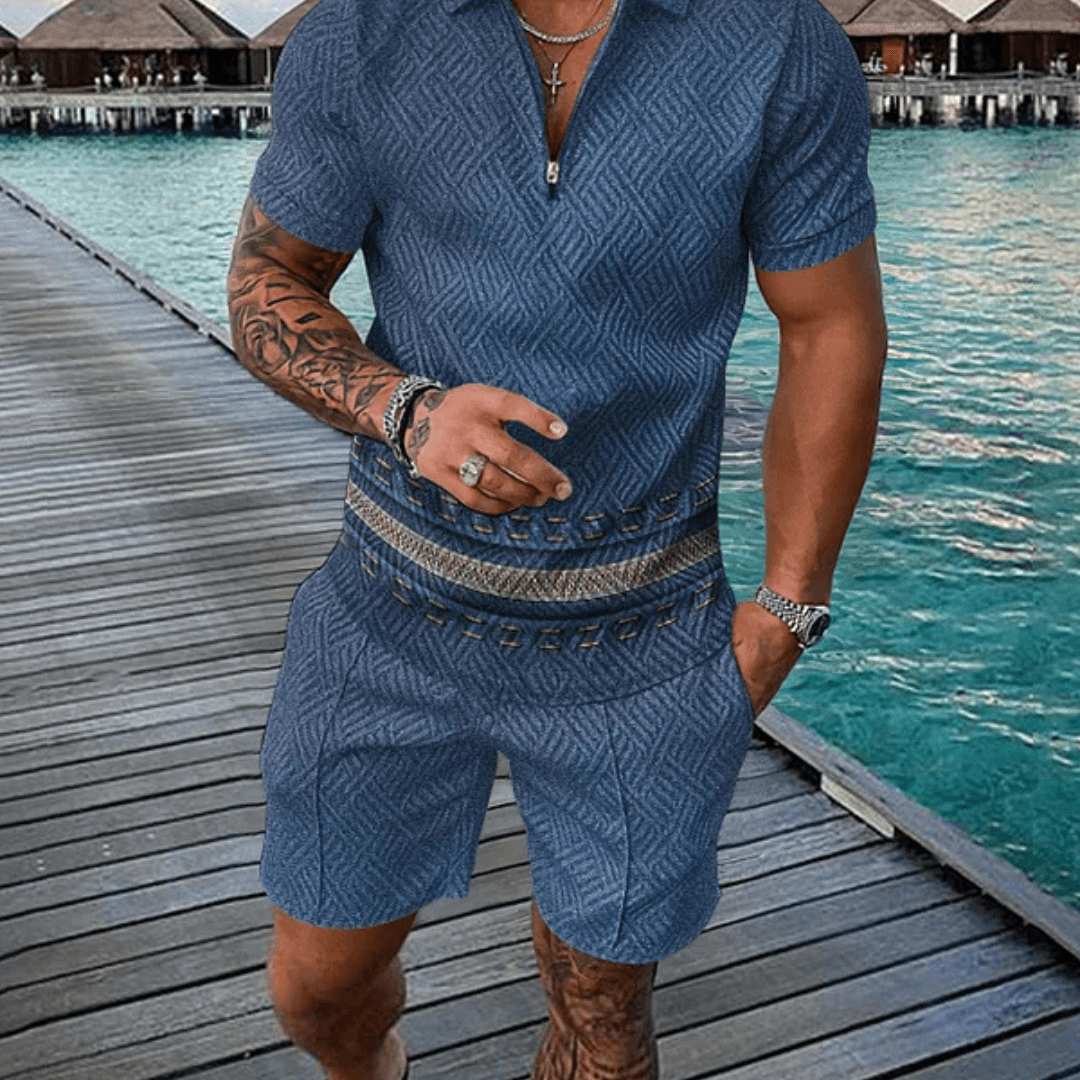 Blue Shark Polo Shirt And Shorts Co-Ord