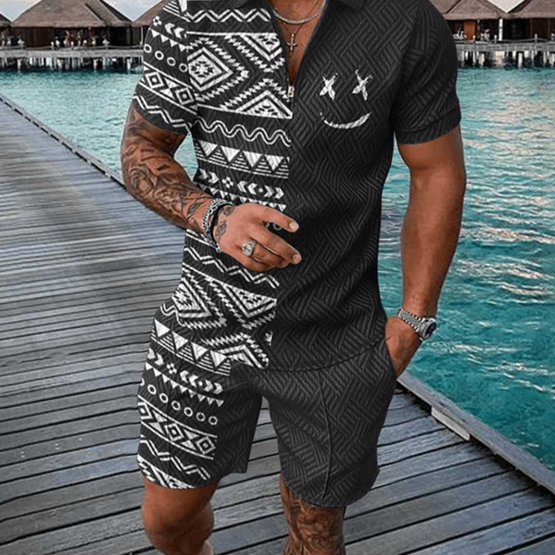 Monochrome Polo Shirt And Shorts Co-Ord