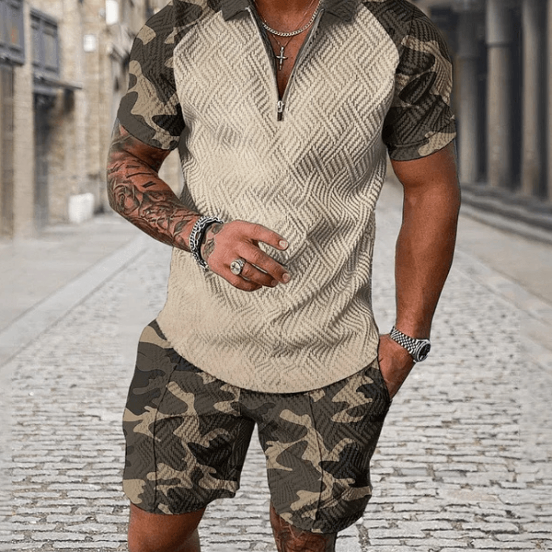 Camouflage Polo Shirt And Shorts Co-Ord