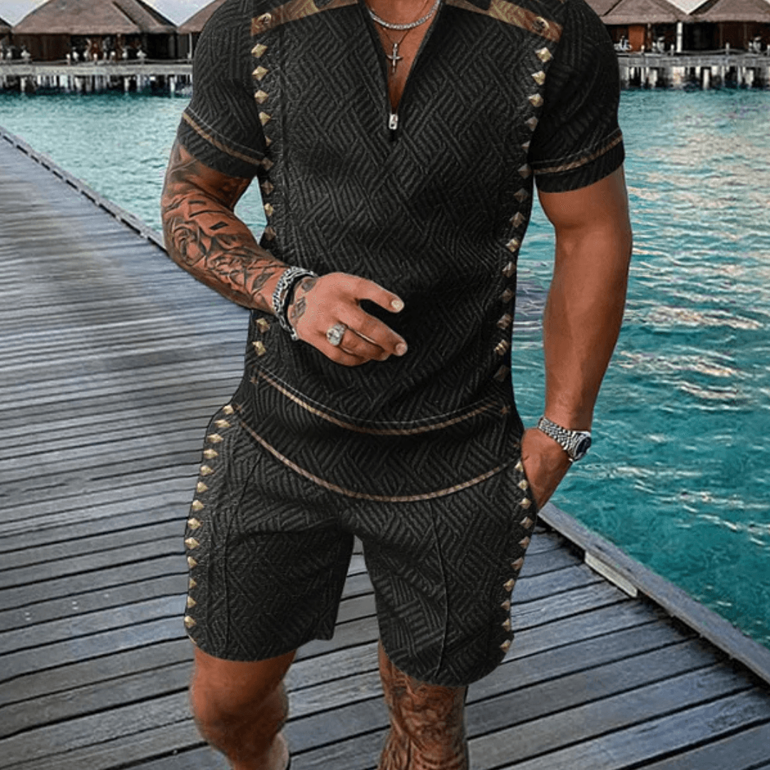 Black Diamond Polo Shirt And Shorts Co-Ord