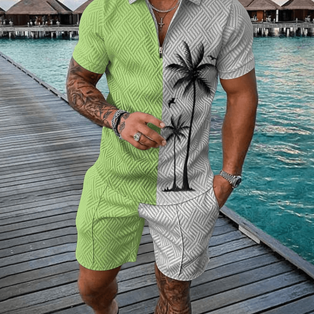 Coconut Tree Polo Shirt And Shorts Co-Ord