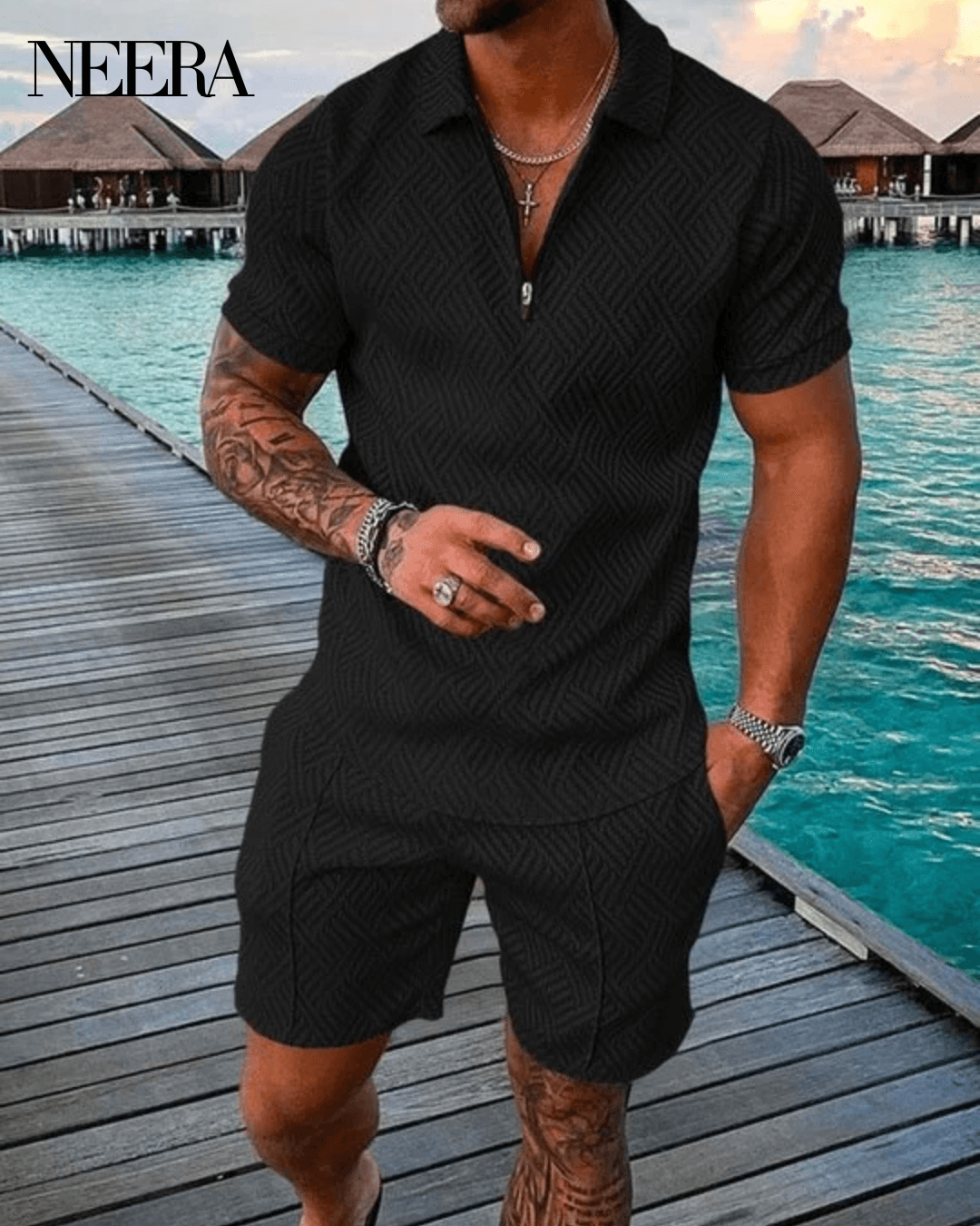 Midnight Black Polo Shirt & Shorts Co-Ord