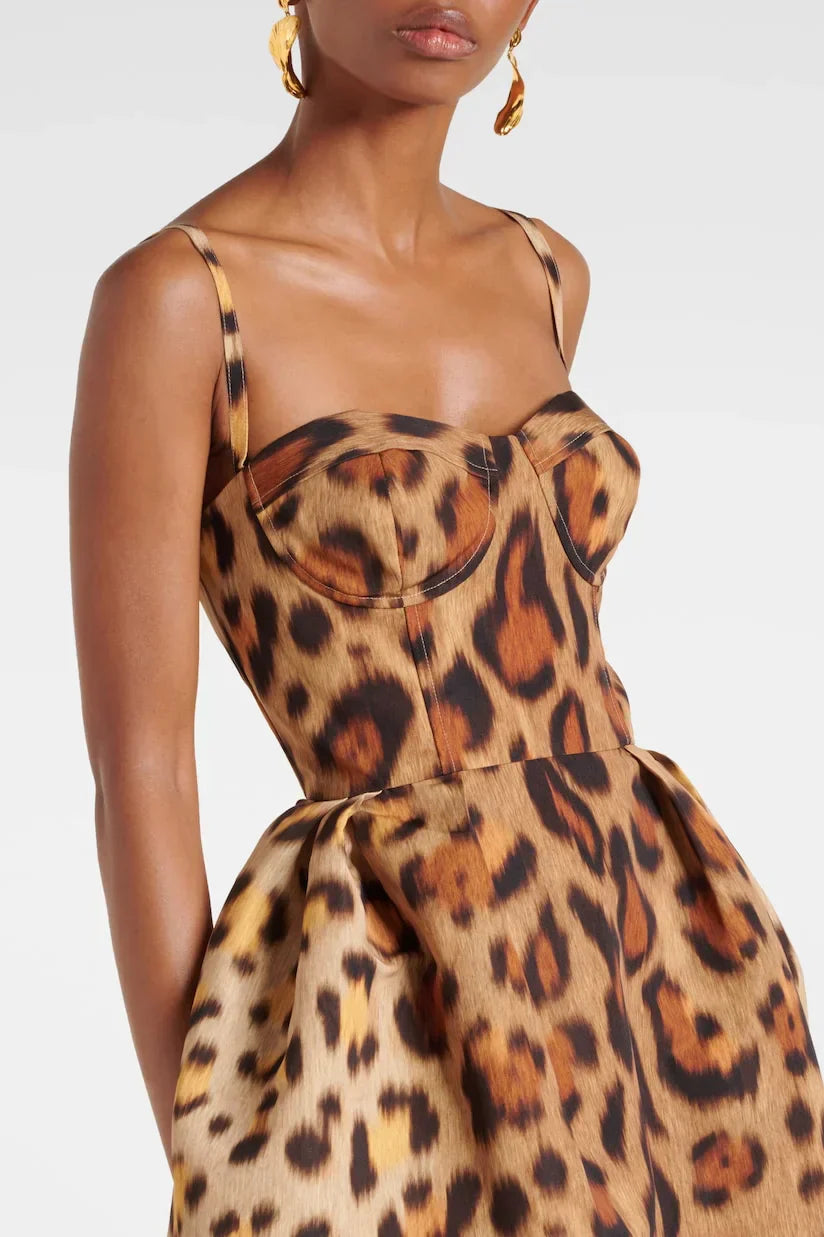 Serena | Robe bustier midi à imprimé animalier