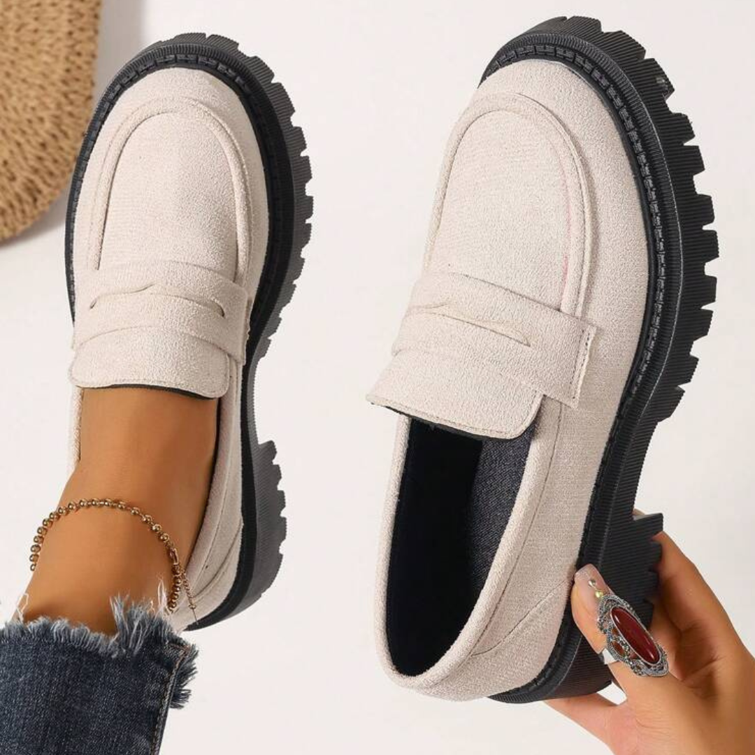 Emilie | Comfortable white suede loafers with a thick, cushioned sole