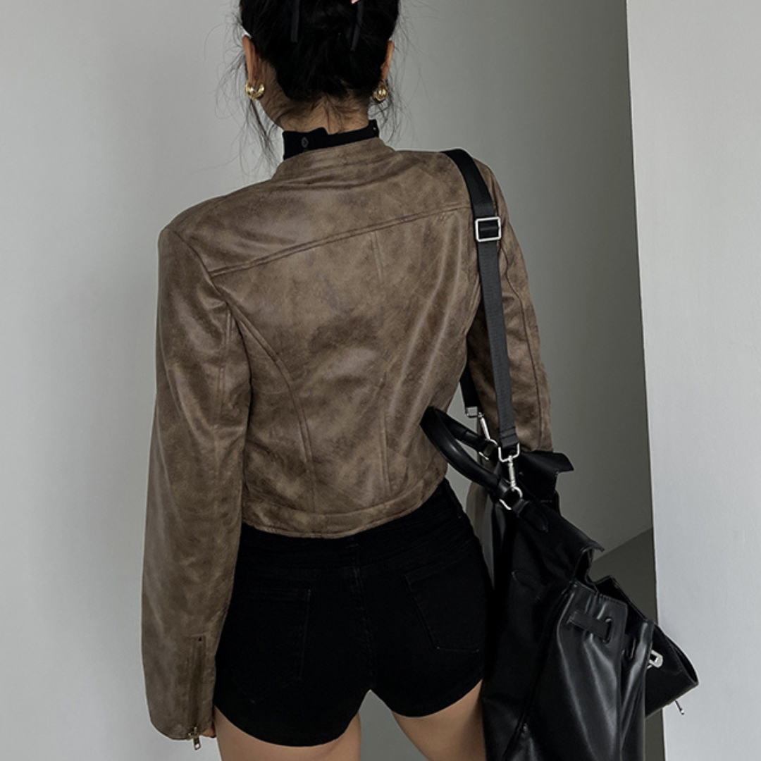 Vivienne | Veste en cuir véritable marron antique