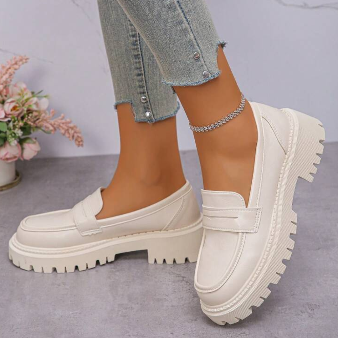 Claire | Comfortable white leather loafers with a thick sole