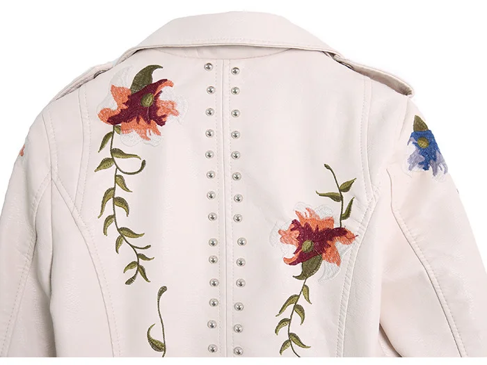 Flor | Veste en cuir véritable avec broderie florale