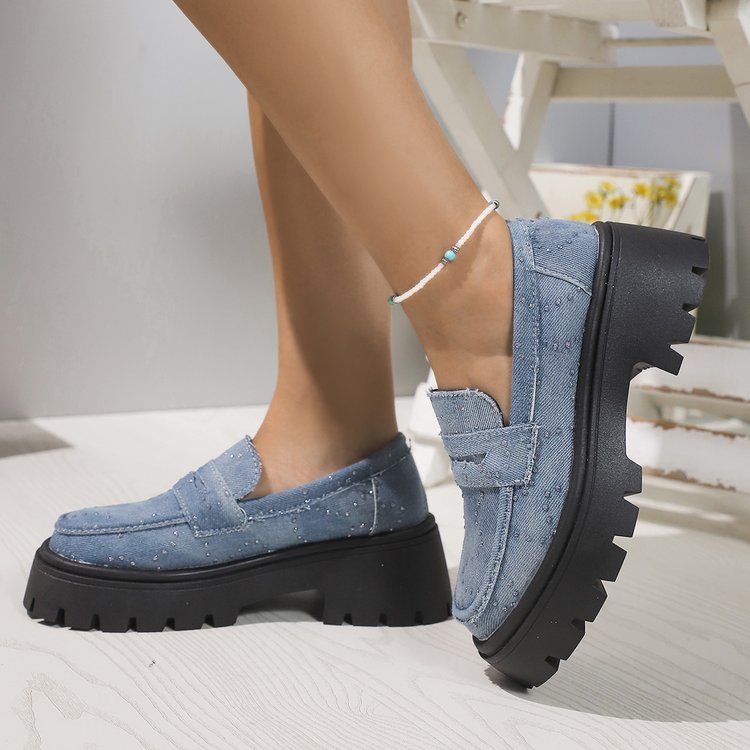 Virginie | Comfortable denim loafers with a thick, cushioned sole