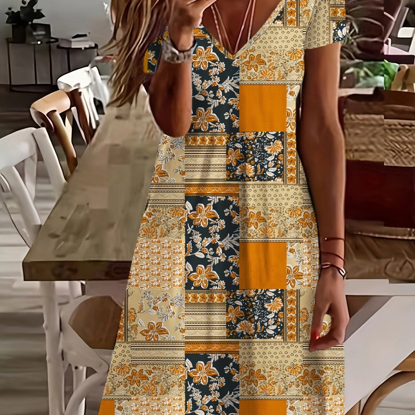 Aurélie | Robe à motifs en tissu chiffon