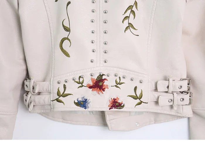 Flor | Veste en cuir véritable avec broderie florale