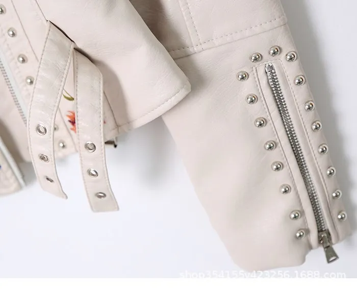 Flor | Veste en cuir véritable avec broderie florale