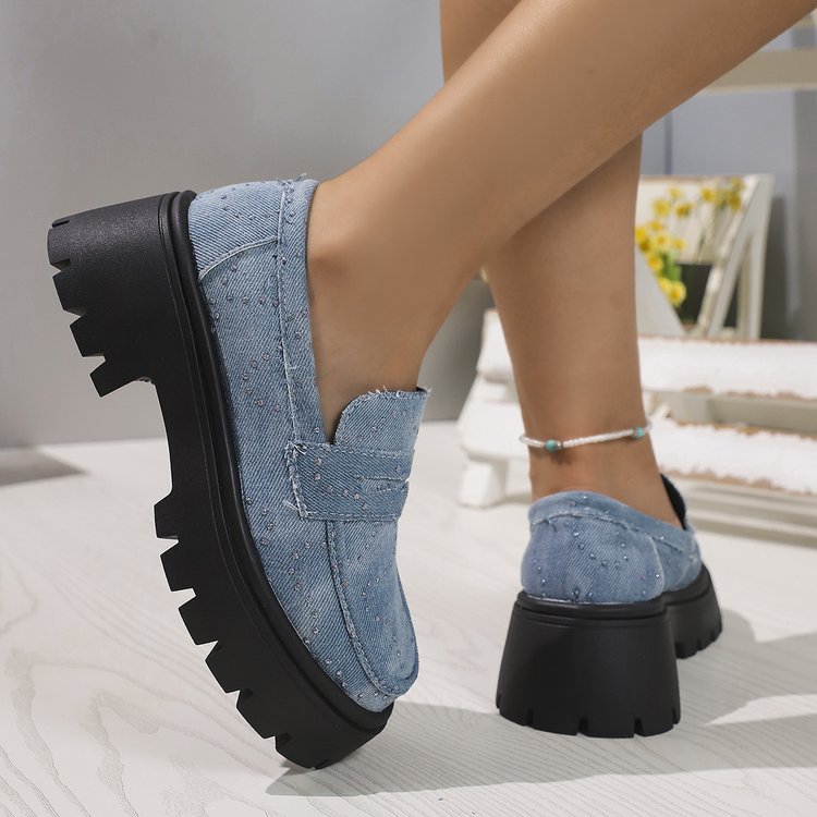 Virginie | Comfortable denim loafers with a thick, cushioned sole