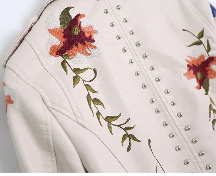Flor | Veste en cuir véritable avec broderie florale