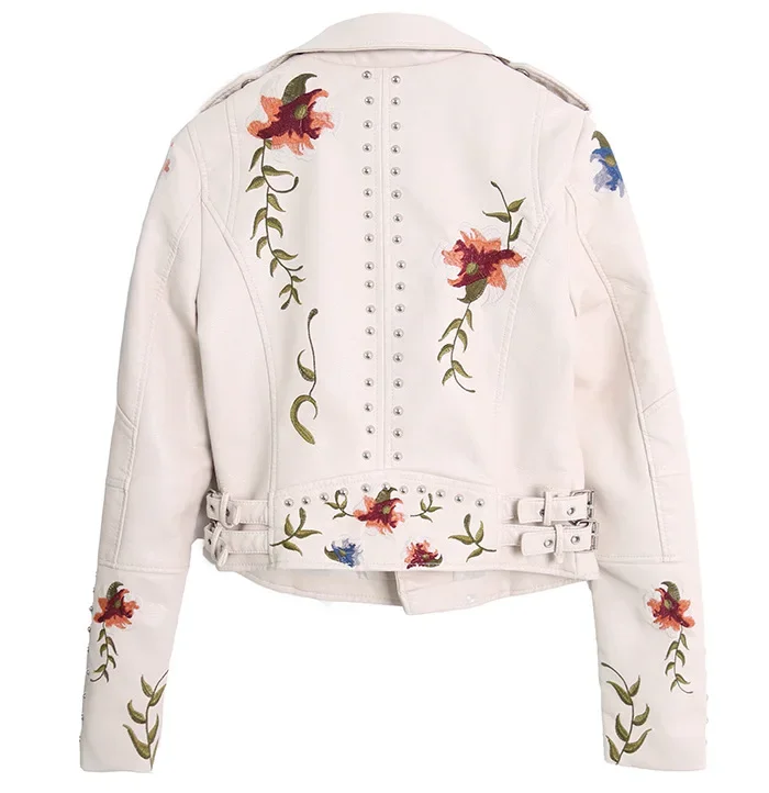 Flor | Veste en cuir véritable avec broderie florale