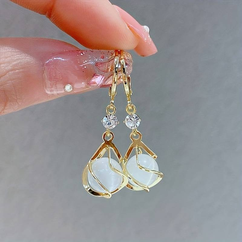 Vintage gold-plated white opal drop earrings