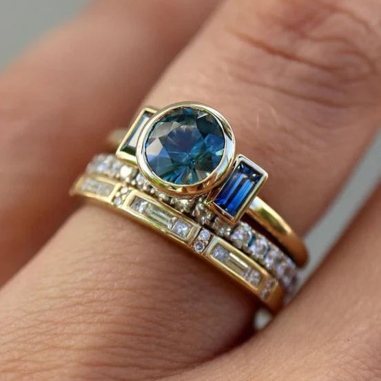 Ensemble de bagues élégantes bleues vintage