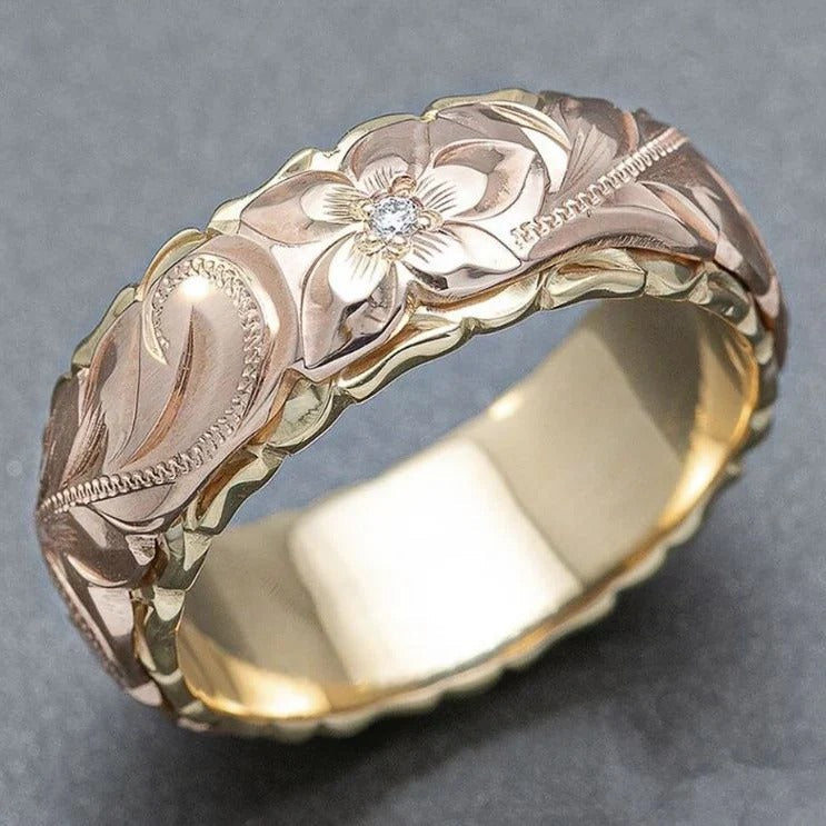Bague vintage en or avec fleur de rose